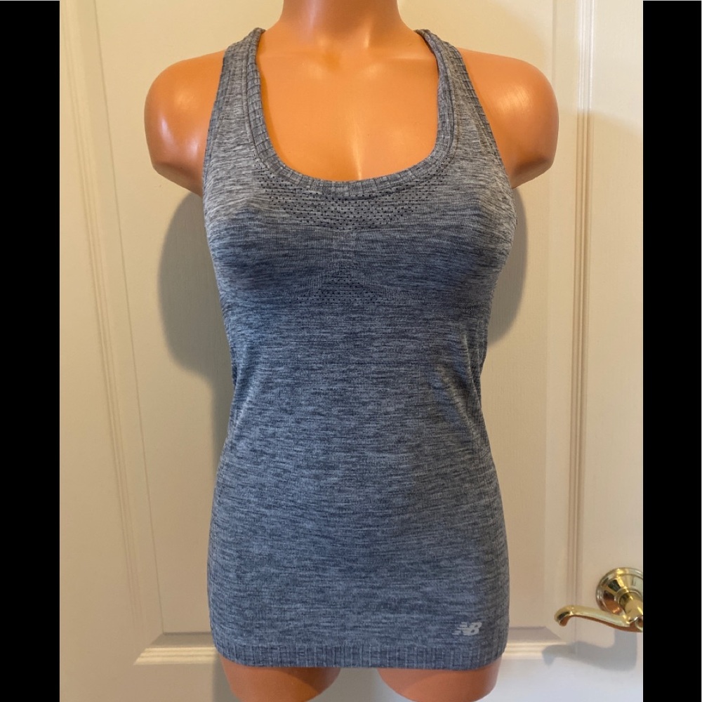 NEW BALANCE Marled Gray Athletic Sport Gym Racer Back Tank Top Small S EUC $40